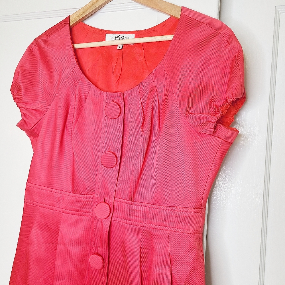 Tibi Pink Button Front Sheath Dress with Pockets - Picture 2 of 7